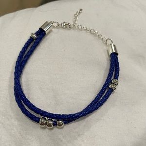 Blue Double Braided Leather Bracelet adjustable